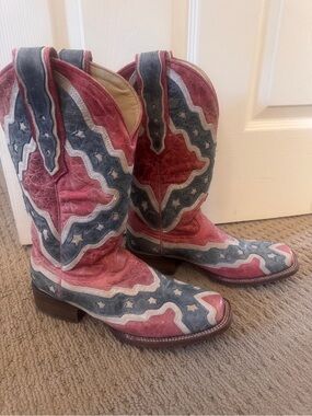 Corral Women’s Patriotic Red White Blue Star Leather Cowboy Boots 8.5M